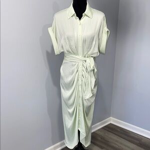 Steve Madden Tori Tie Waist Satin Midi Shirt Dress size 4 light green NEW